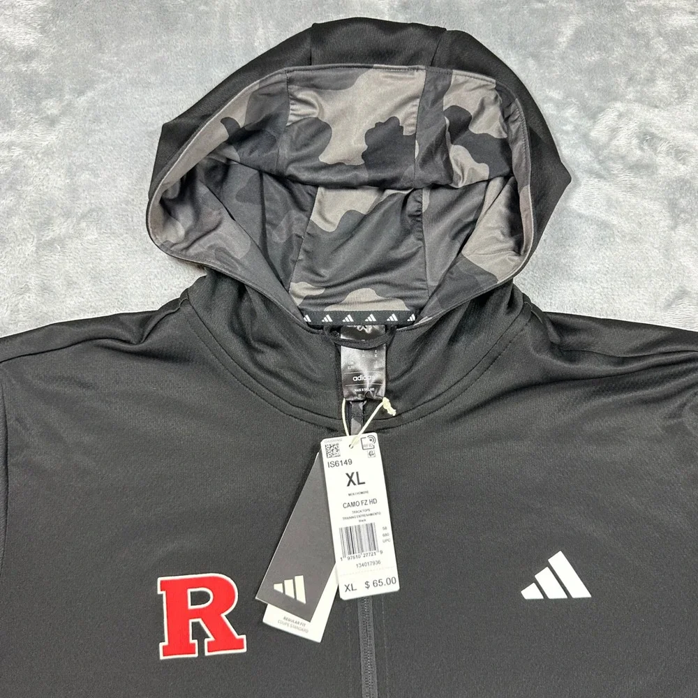 Adidas Rutgers Scarlet Knights Camo Full Zip Hoodie Black Mens XL IS6149 NEW